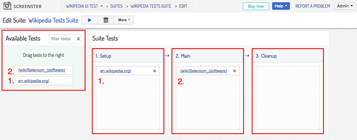 Visual UI testing:adding tests to suites