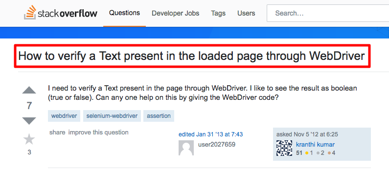 content verification in Selenium: a screenshot of a StackOverflow thread