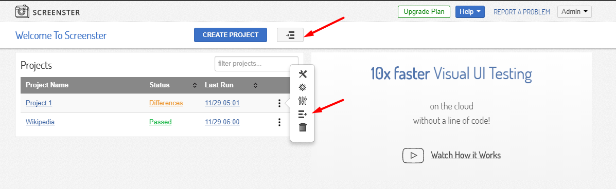 Visual UI testing: import export project