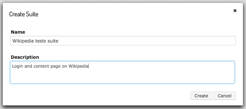 Visual UI testing: create suite pop-up