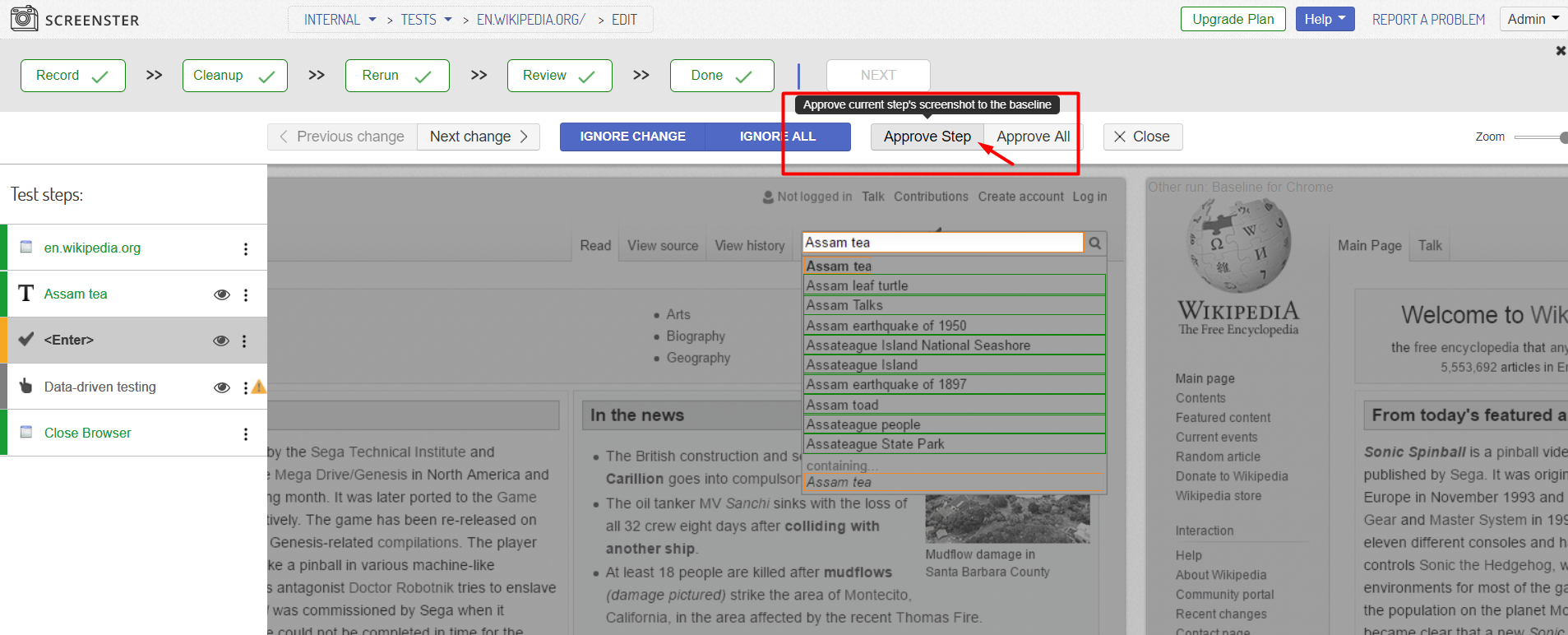 Visual UI testing feature: approve to baseline