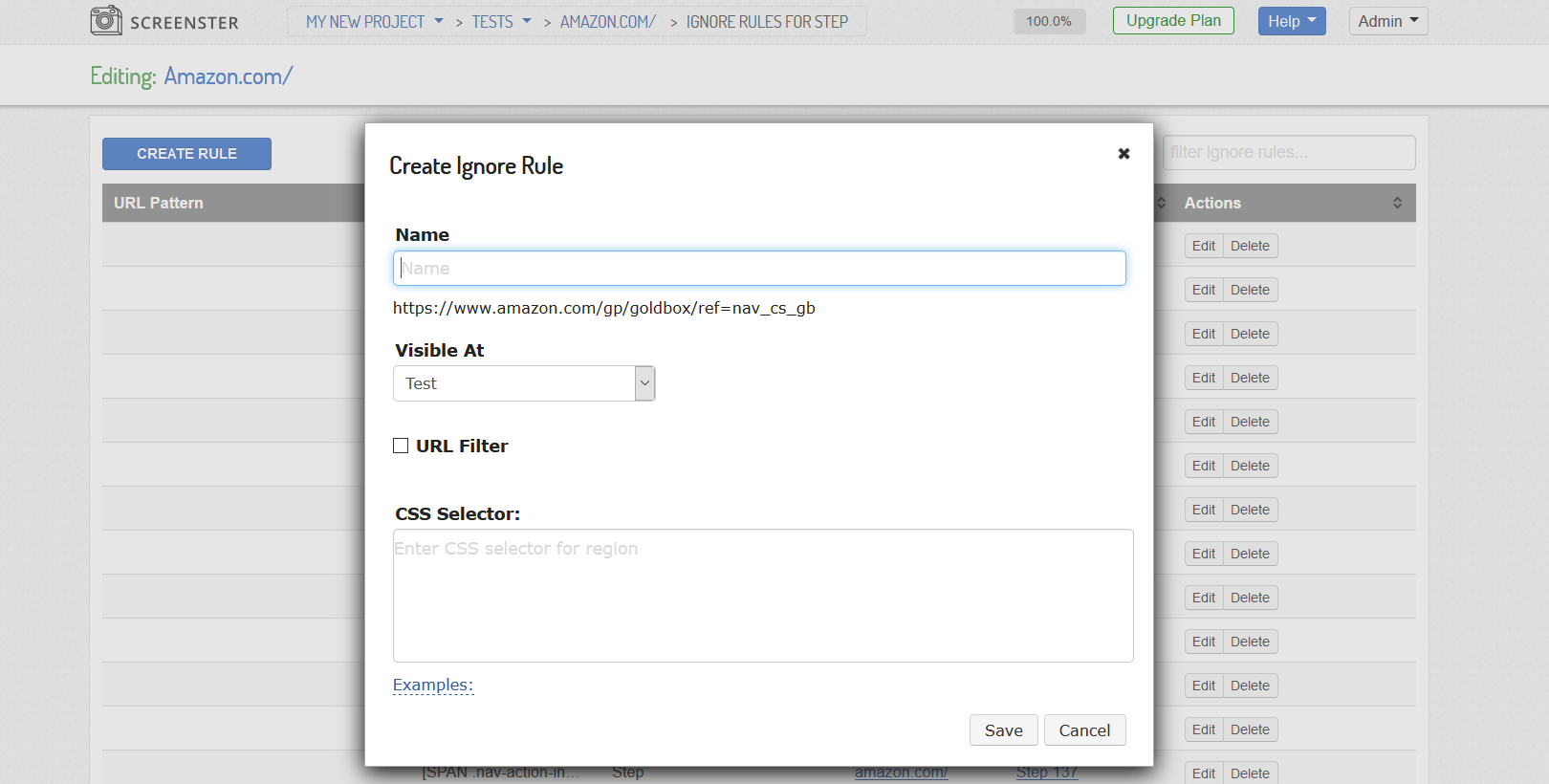 Visual UI testing: create a rule manually