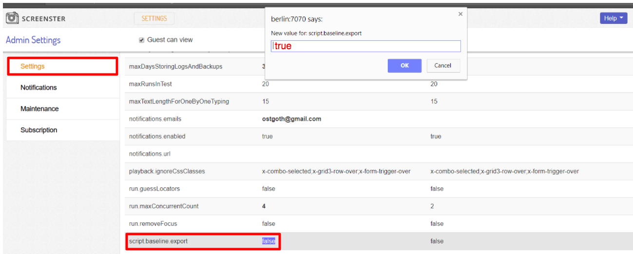 Visual UI testing: export baseline setting