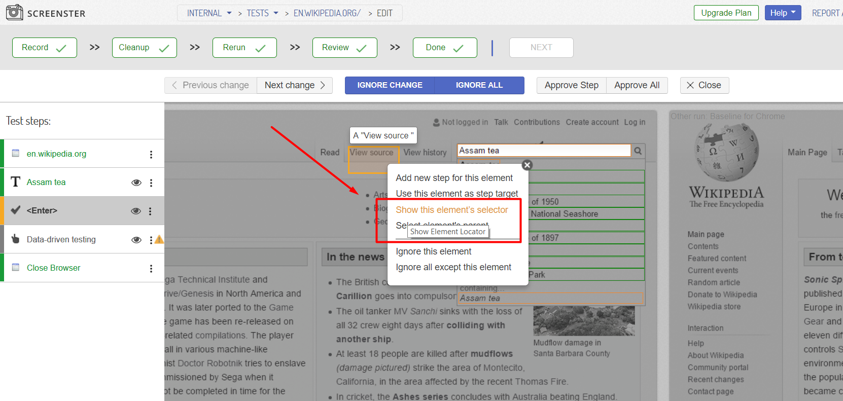 Visual UI testing: element locator