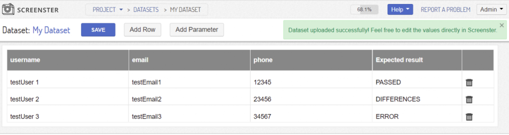 Data Driven Testing with Screenster: Save