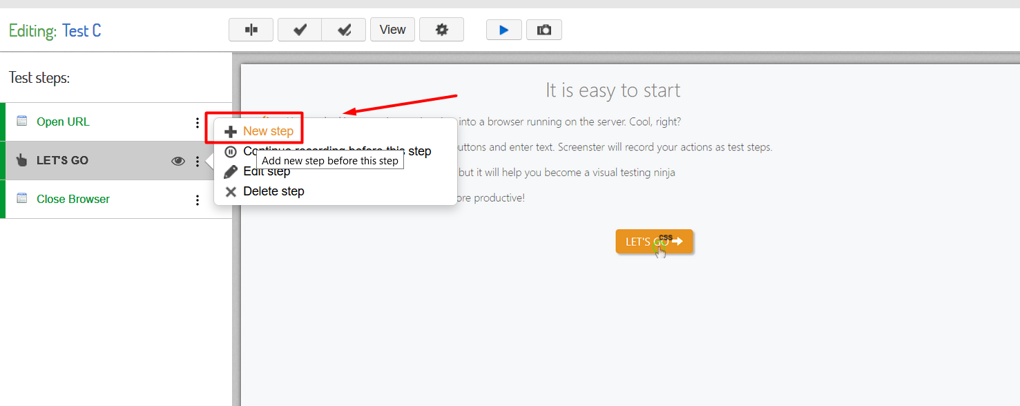 Visual UI testing:add new step