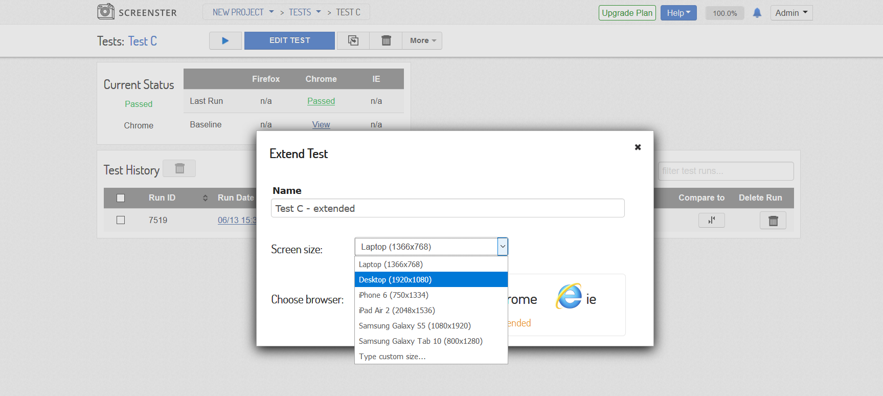 Visual UI testing: extend test pop-up
