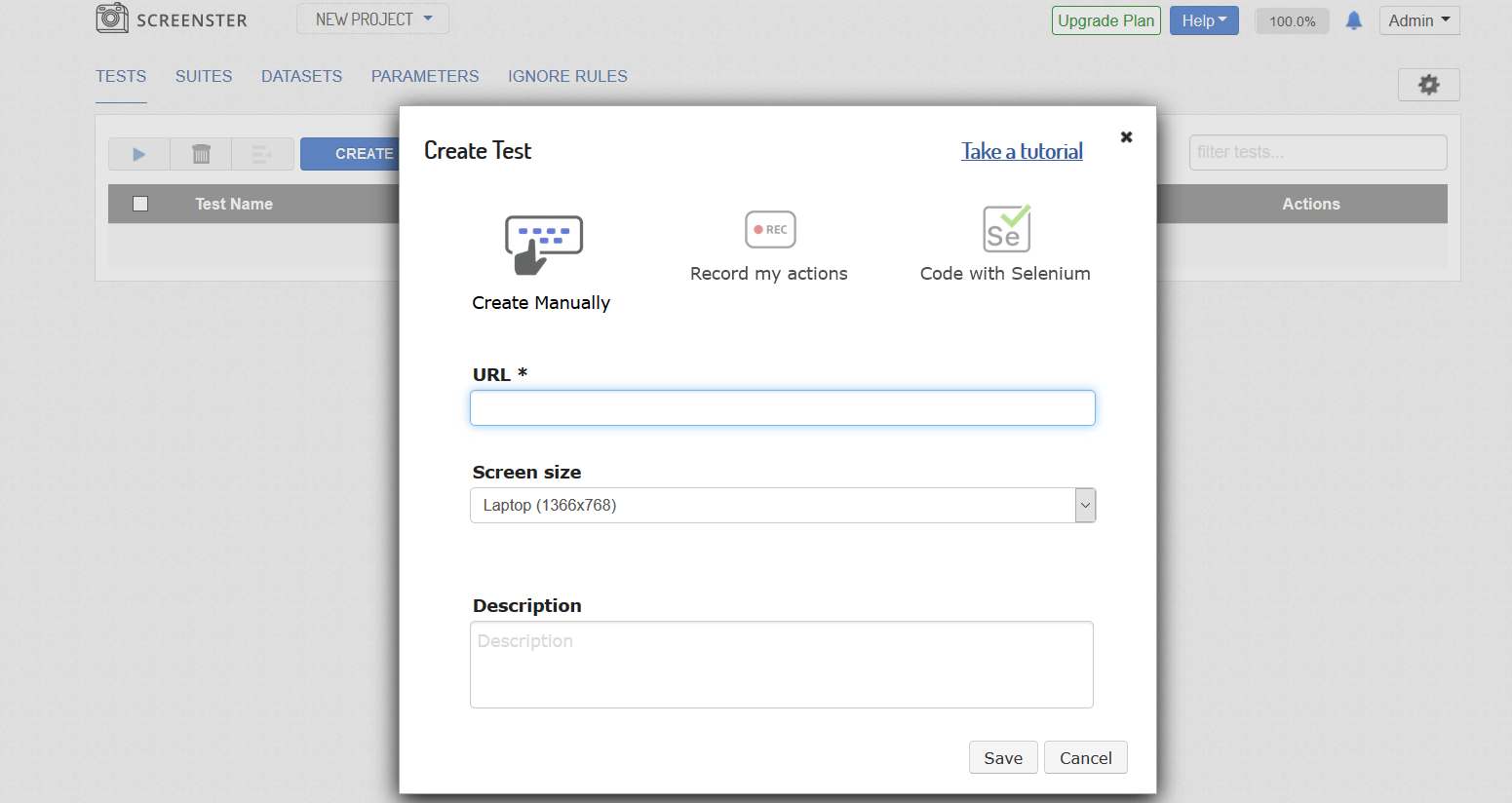 Visual UI testing: manually created test