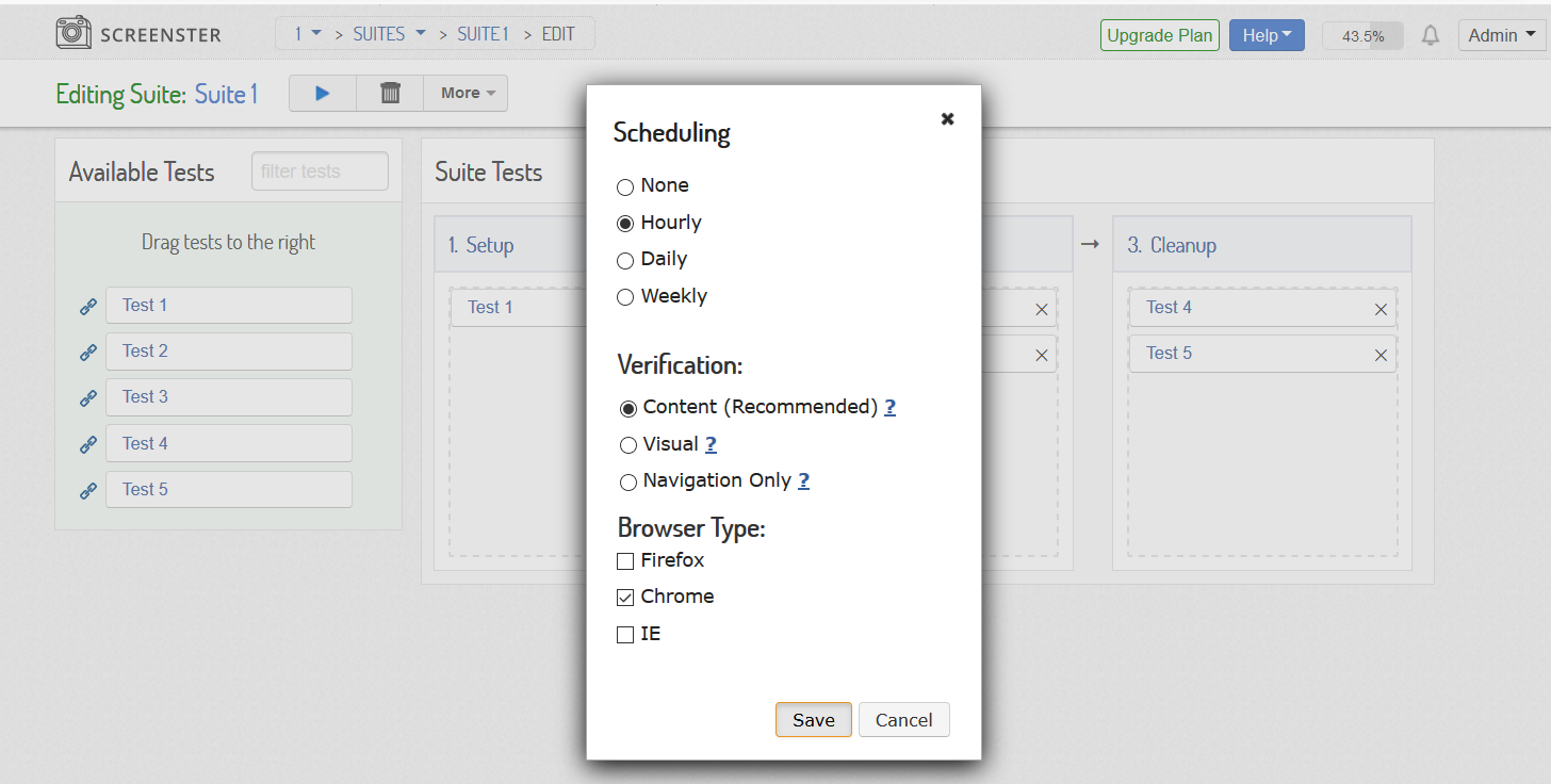 Visual UI testing: Schedule Suite Settings
