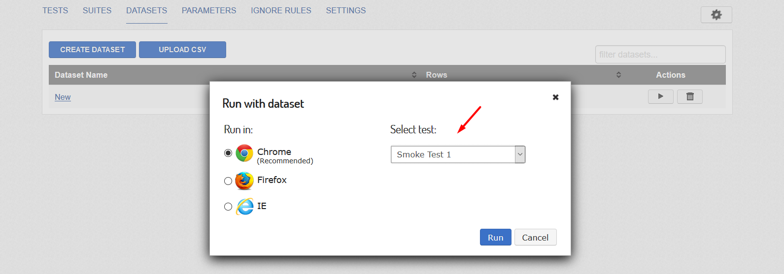 Visual UI testing: execute with dataset